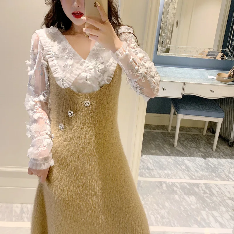 

Photo Shoot Dress Women's + Gorgeous Delicacy Stereo Embroidered Autumn And Winter Base Immortal Elegant Fashionable Versatile L