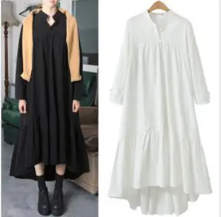

2018 Spring And Autumn WOMEN'S Long-sleeved Dress Stand Collar Loose-Fit Irregular Hem Long Skirts