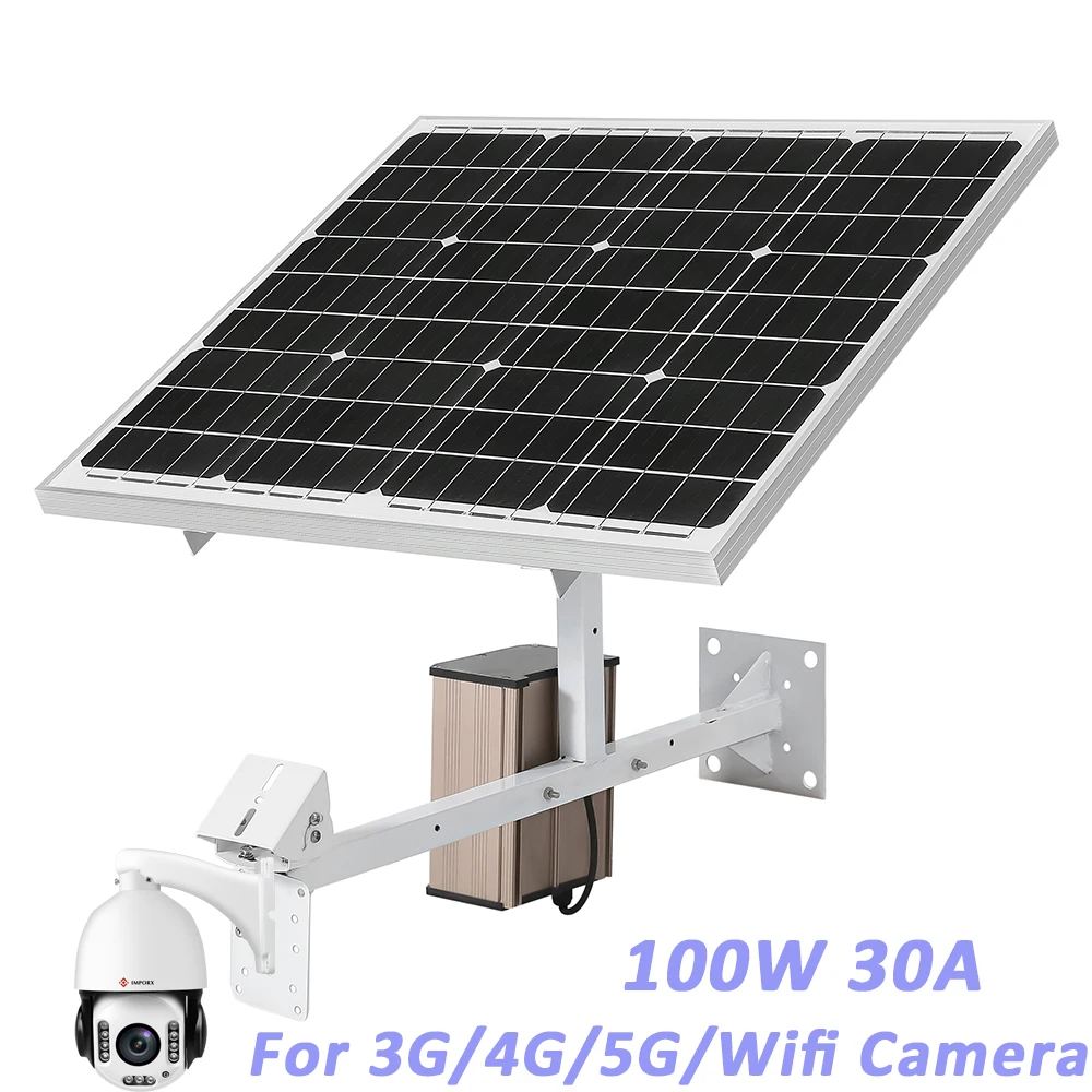 

NEW 100W Solar Panel for 3G 4G 5G WiFi Camera SIM Card TF Card Slot Waterproof Power Supply DC12V 30A Battery Outdoor PTZ Camera