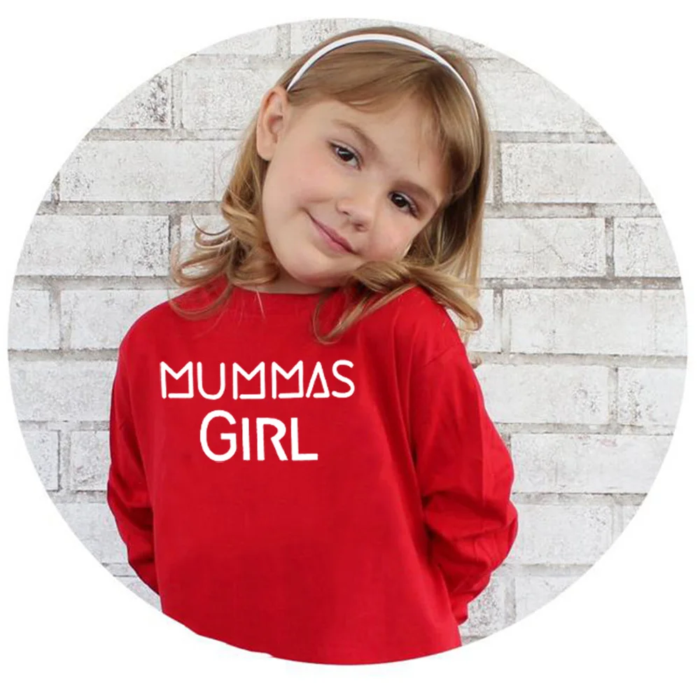 Mumma's с принтом для девочек детская футболка одежда для маленьких девочек; модные футболки с длинными рукавами Повседневное с О-образным вырезом для детей, пуловер с надписью Футболка Топы