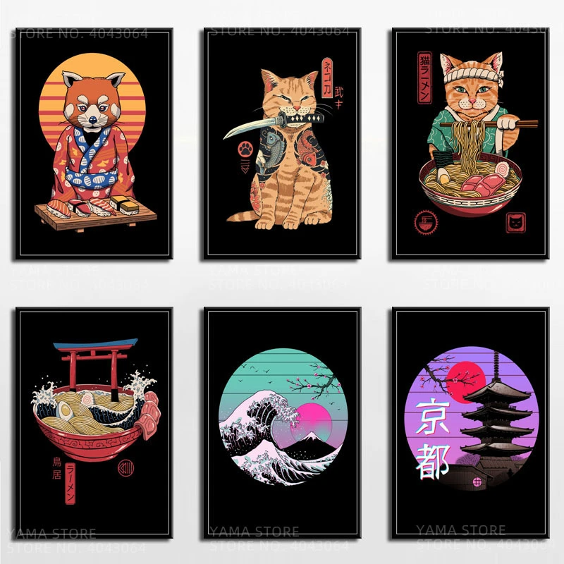 J367 Japan Culture Japanese Samurai Pop Art Retor Sushi Wall Art Canvas Painting Poster For Home Decor Painting Calligraphy Aliexpress