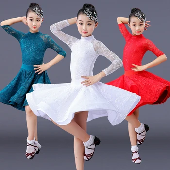 

lace girl latin dance dress competition for children girls competition ballroom kids skirt tango salsa dancewear practice wear