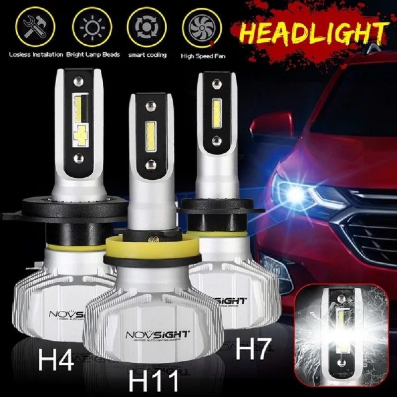 

NOVSIGHT H4 H7 H11 H8 H9 H1 H3 9005 9006 HB3 HB4 H13 9007 50W LED Headlight Bulbs,10000LM Head Lamps-Car Replacement Lights
