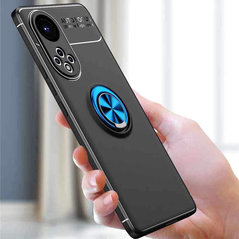 Мягкий силиконовый чехол из ТПУ с кольцом на палец для Honor 50 матовая задняя крышка