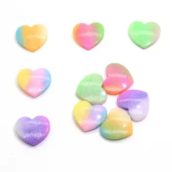 

50/100pcsNew Jelly Pastel Glitter Heart Cabochons Rainbow Glitter Heart Resin Cabochons Cute Bling Cabs Valentines Day Cabochons