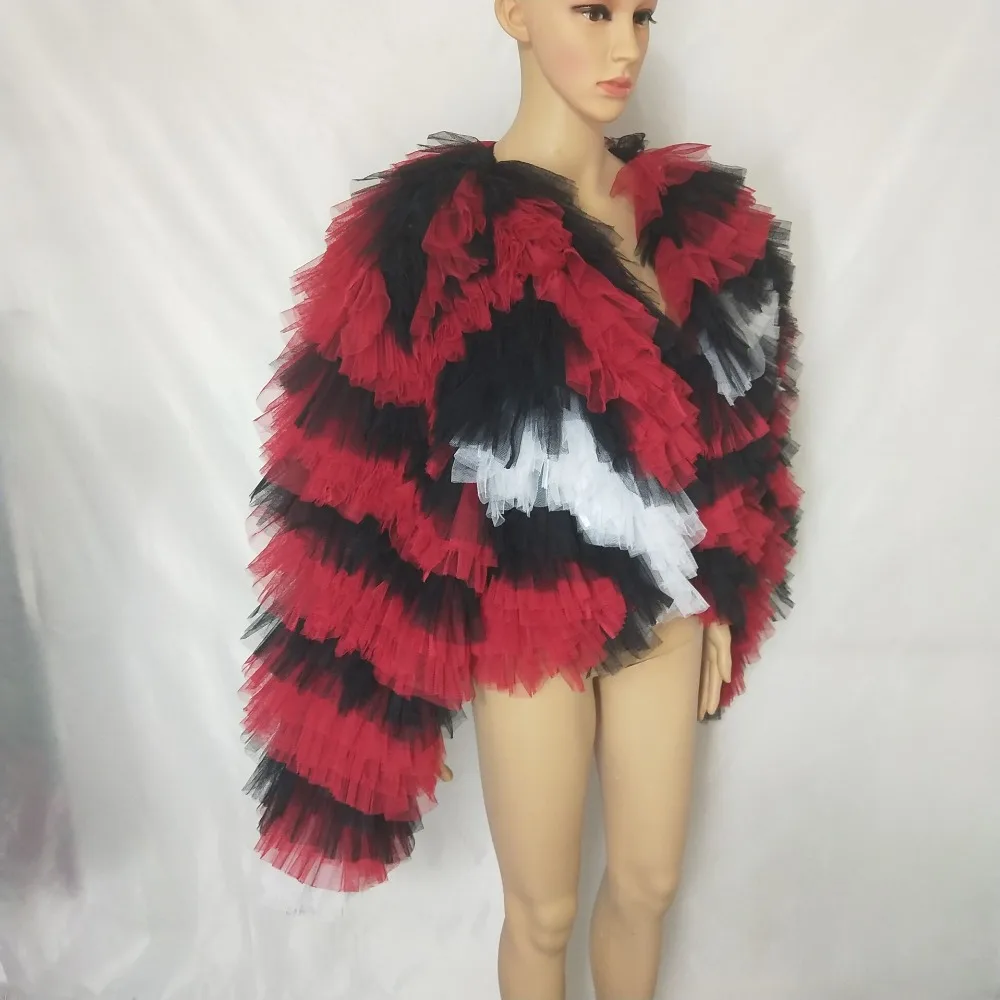 Вечерние женские костюмы для ночного клуба, эластичная маска с 3D принтом, боди, красная накидка с рукавами «летучая мышь», пальто, модная
