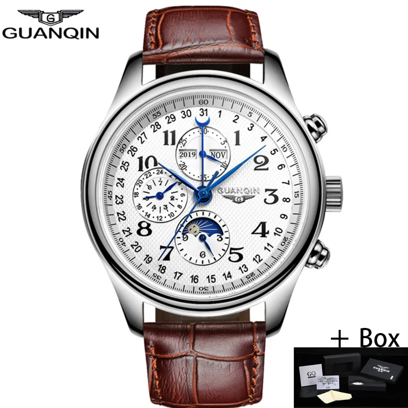 GUANQIN Men's Mechanical Watch Automatic Male Luxury Brand Waterproof Calendar Business Leather Wristwatch Watches Relogio Часы afbeelding