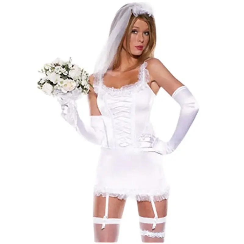 7271# Halloween Sexy white wedding dress bride plays uniform bar nightclub DS sexy underwear