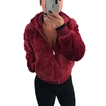 

Faux fur coat women black wine red S-3XL plus size top 2019 autumn winter new hooded fashion slim faux fur jacket feminina LR680