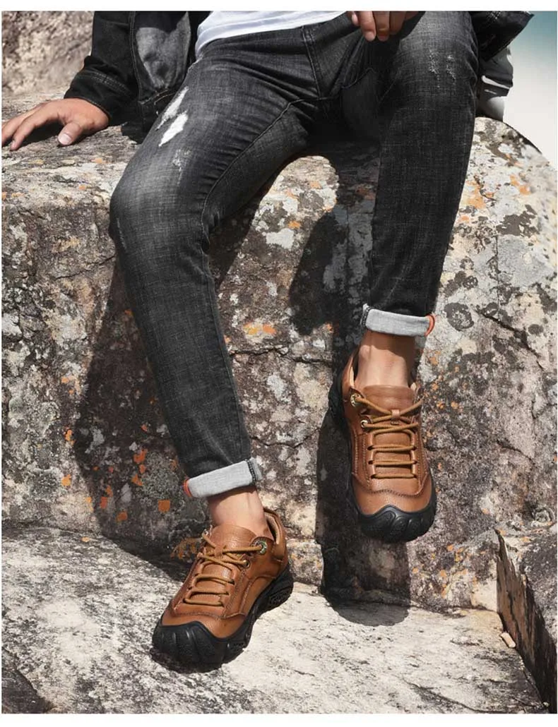 Мужские ботинки из натуральной кожи высокого качества; большие размеры; водонепроницаемые ботильоны; осенние уличные ботинки на резиновой подошве; мужская обувь