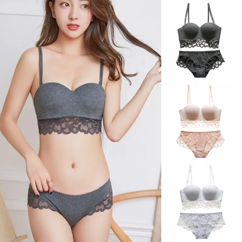 

Women Solid Color Half Cup Bra Briefs Sets Lace Padded Push Up Bra Lace Hollow Traceless Low Waist Panties Underwear Suit!!