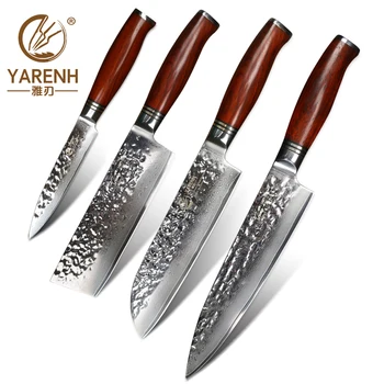 

YARENH 4 pcs damascus kitchen knife set Japanese VG10 knives sets professional chef santoku nakiri utility knive combination set