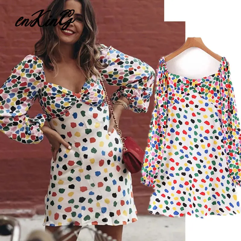 

2019 fashion blogger square collar puff sleeve party mini za dress women vestidos de fiesta de noche vestidos mini dress women
