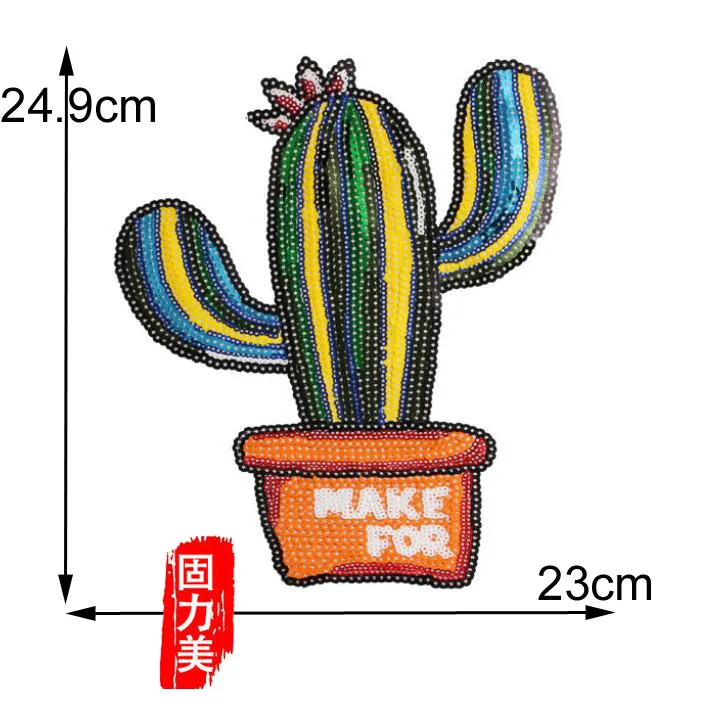 1 шт. большие зеленые растения кактусы кактус патчи с красным цветком железа на патч с блестками