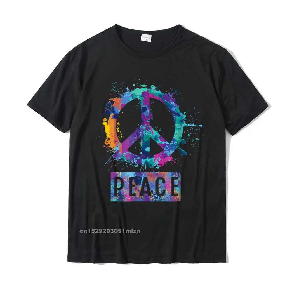 Casual Comics Gift Short Sleeve Summer Tees Funny Crewneck Cotton Fabric Tshirts Male T-Shirt Free Shipping Peace Sign T-shirt Hippy Symbol Rainbow by Zany Brainy__3578 black