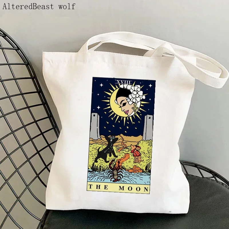 Women Shopper bag The Tower Tarot Card Printed Bag Harajuku Shopping Canvas Shopper Bag girl handbag Tote Shoulder Lady Bag