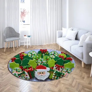 

Festival Holiday Round Carpet 3D Print Merry Christmas Rugs Play Tent Floor Rugs Computer Chair Area Carpet For Kids Home Mat