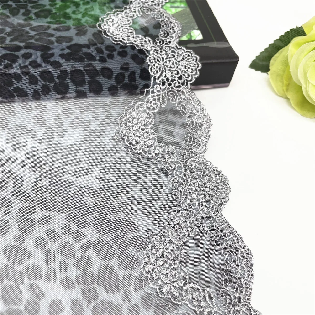 3y/lot Width 17cm Blue Leopard With Silver Embroidery Lace Trim DIY Craft Sewing Supply Skirt Hem Decoration Accessories Dolls 2