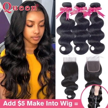 

Brazilian Body Wave 200-250% Density Human Hair Wig Glueless Lace Front wigs Made by 2/3 Bundles with Closure Remy Hair QUEEN
