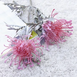 Elegant Artificial Pincushion Flowers with Short Branch for Home and Wedding Decoration (Rose Red)