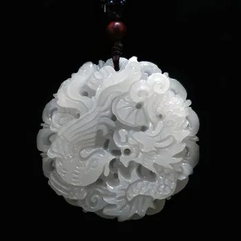 

AAA Natural White Jade Carving Dragon Phoenix Pendant With Pearl Lucky Amulet Necklace For Men Women Jewelry Chinese jade charm
