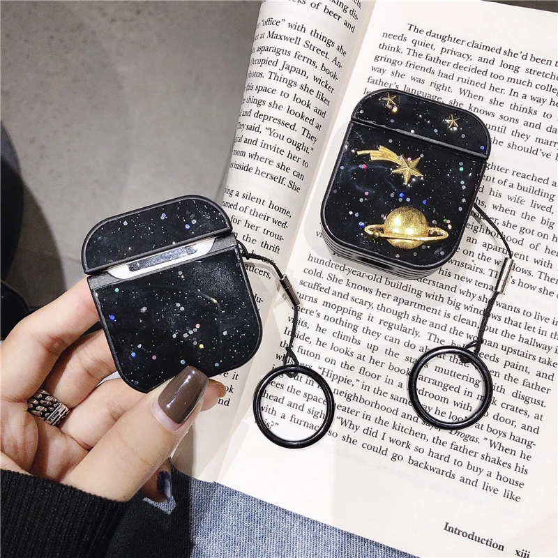 Luxury Drop Glue starry sky wireless For iPhone airpods 1 2 headset Case Soft Couples Cover With the Ring | Электроника