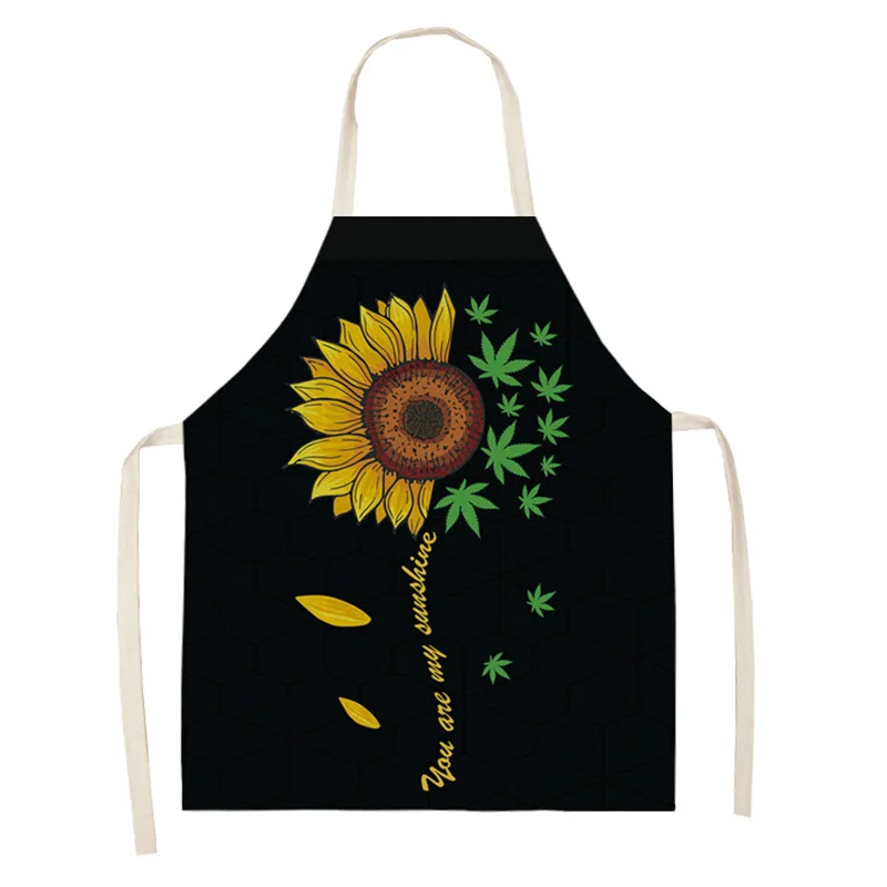 Women Kitchen Apron Cotton Linen sunflower Sleeveless Chef Cooking Aprons Kitchen accessories 68*55cm 0091