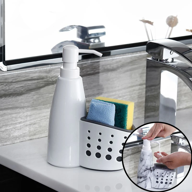 Two-In-One Dispenser And Storage Box Multi-function Liquid Detergent Container Sponge Drainboard Soap Holder Rack