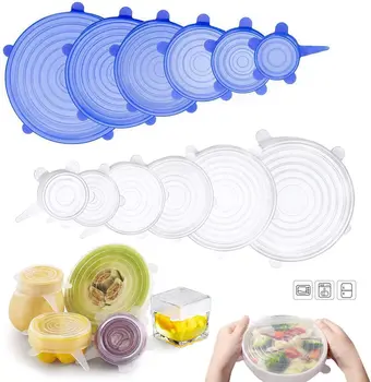

6 Pcs Silicone Covers Keep Fresh Food Reusable Magic Packing Bowl Lids Expandable Seal Fresh Sealing Cover Kitchen Accessories