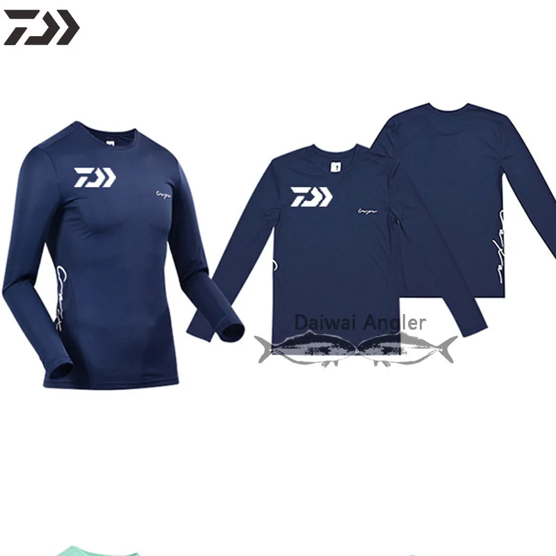 Daiwa Рыбацкая рубашка мужская термальная дышащая быстросохнущая Весенняя летняя походная рыболовная одежда с длинным рукавом Однотонная велосипедная одежда - Цвет: Navy bule
