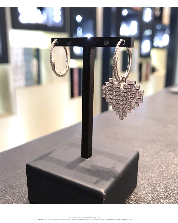 

ZOZIRI brand 925 sterling silver monaco jewelry amour earrings for women full of cz zircon love heart drop long earrings