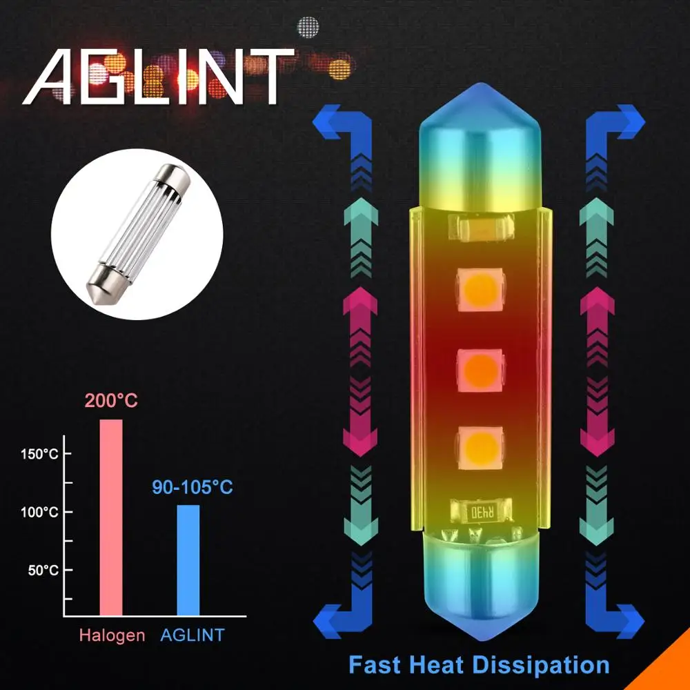 AGLINT ڵ  Ʈ ĵ, 佺 LED ,  , ׸   ,  6000k, 12V, 41mm, 42mm, C5W, 2 