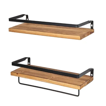 

2-Pack 16 Inch Wooden Floating Shelves Wall Mounted Rustic Wood Wall Shelves 667A