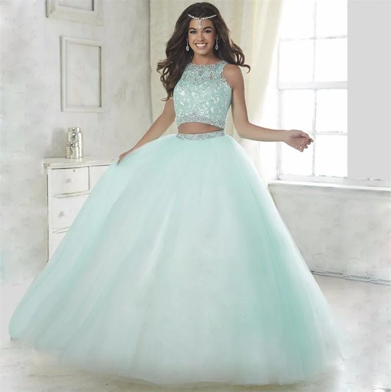 Зимние сапоги с роскошными кристаллами Quinceanera платья бальное платье из 2 частей с пайетками тюлевое платье, платье на выпускной, и фуршетов великолепные шестнадцать 16 платья vestidos de 15 anos - Цвет: 7