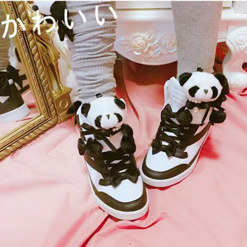 Милая панда Лолита повседневные туфли для девочек в Корейском стиле Harajuku Mori girl JK