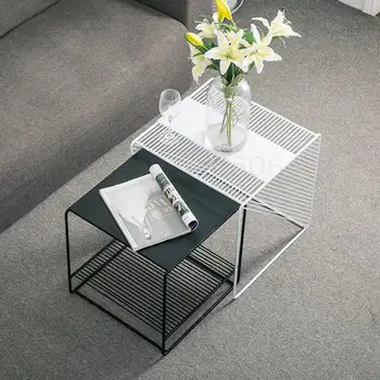 

Custom Minimalist Iron Table Bedside Table Simple Modern Coffee Table Nordic Sofa Side Cabinet Corner Table Creative Small Squar