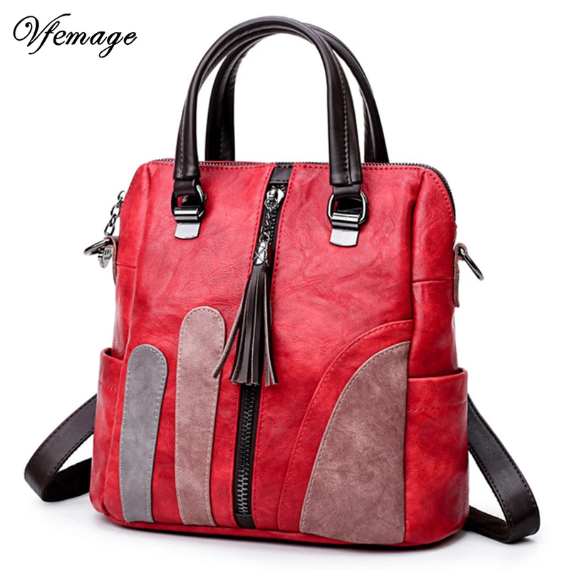 Vfemage Stylish Patchwork Backpack Women Baga Leather Multifunction Backpacks Female Small School Bags 2019 Sac a Dos | Багаж и сумки