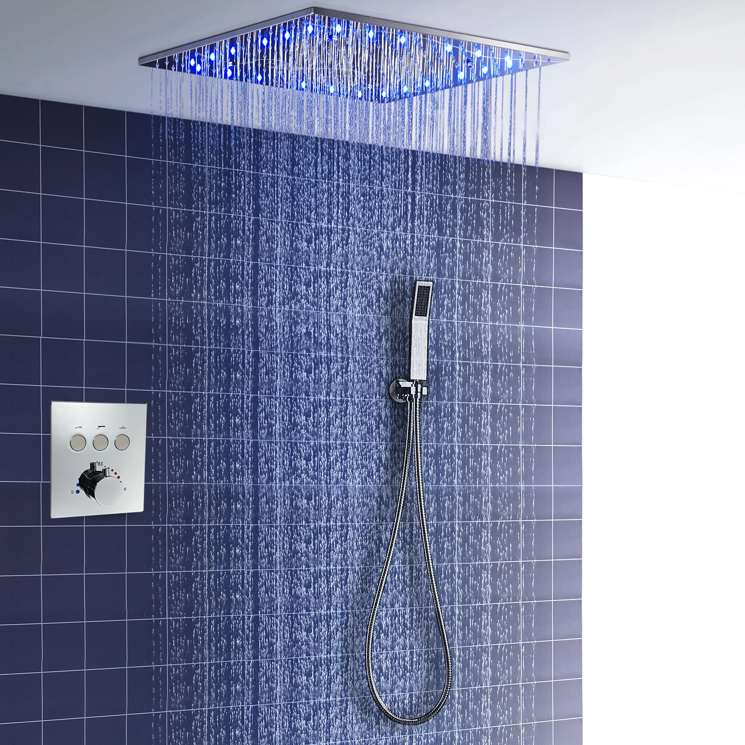 20 Inch Square Matte Black Ceiling Stainless Steel Rain Shower Head Mixer Faucet 