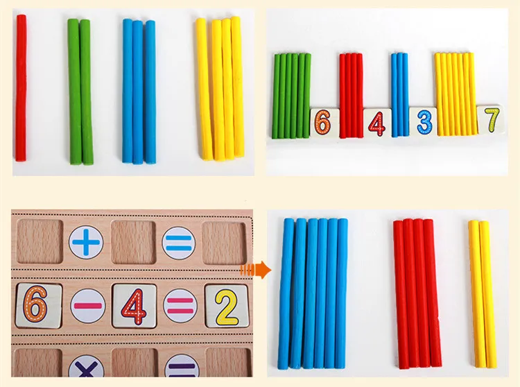 [Funny] Baby Educational toys wooden Understanding Digital Arithmetic Time Color game Mathematics counting rods set learn toy