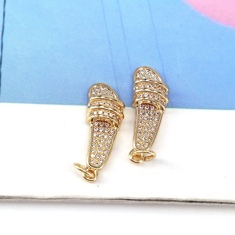 10Pcs Wholesale Slipper Hip Hop Pendant, Shiny Gold-color cz zircon Pendant, Enamel Slipper Charm Pendant DIY Jewelry Making