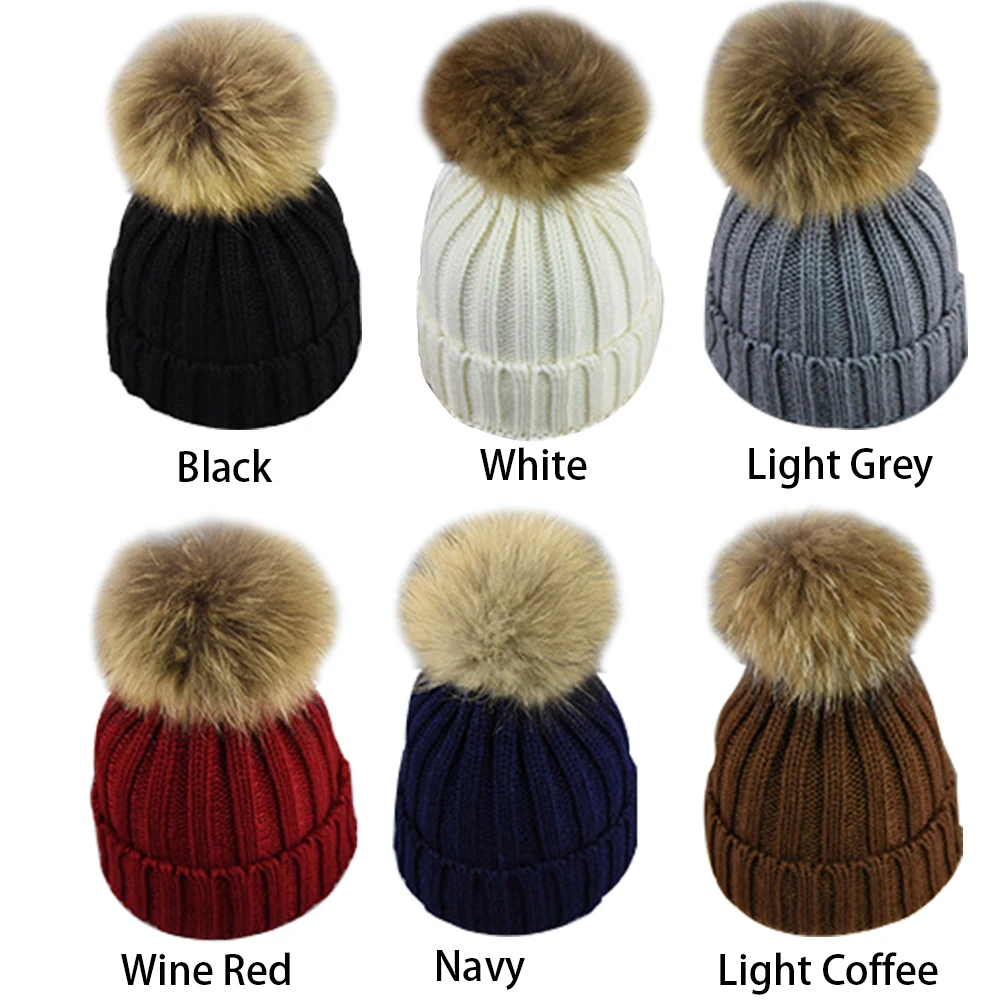 Утолщенная теплая шапка из искусственного меха с помпоном, мягкие лыжные вязаные шапочки, детская шапка с помпоном для родителей, Зимняя Повседневная модная шапка