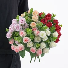 11 kwiaty różowe jedwabne róże sztuczne kwiaty panna młoda trzyma kwiaty piwonia sztuczne kwiaty białe dekoracje ślubne weselne tanie tanio CN (pochodzenie) Z223 Różany Ślub