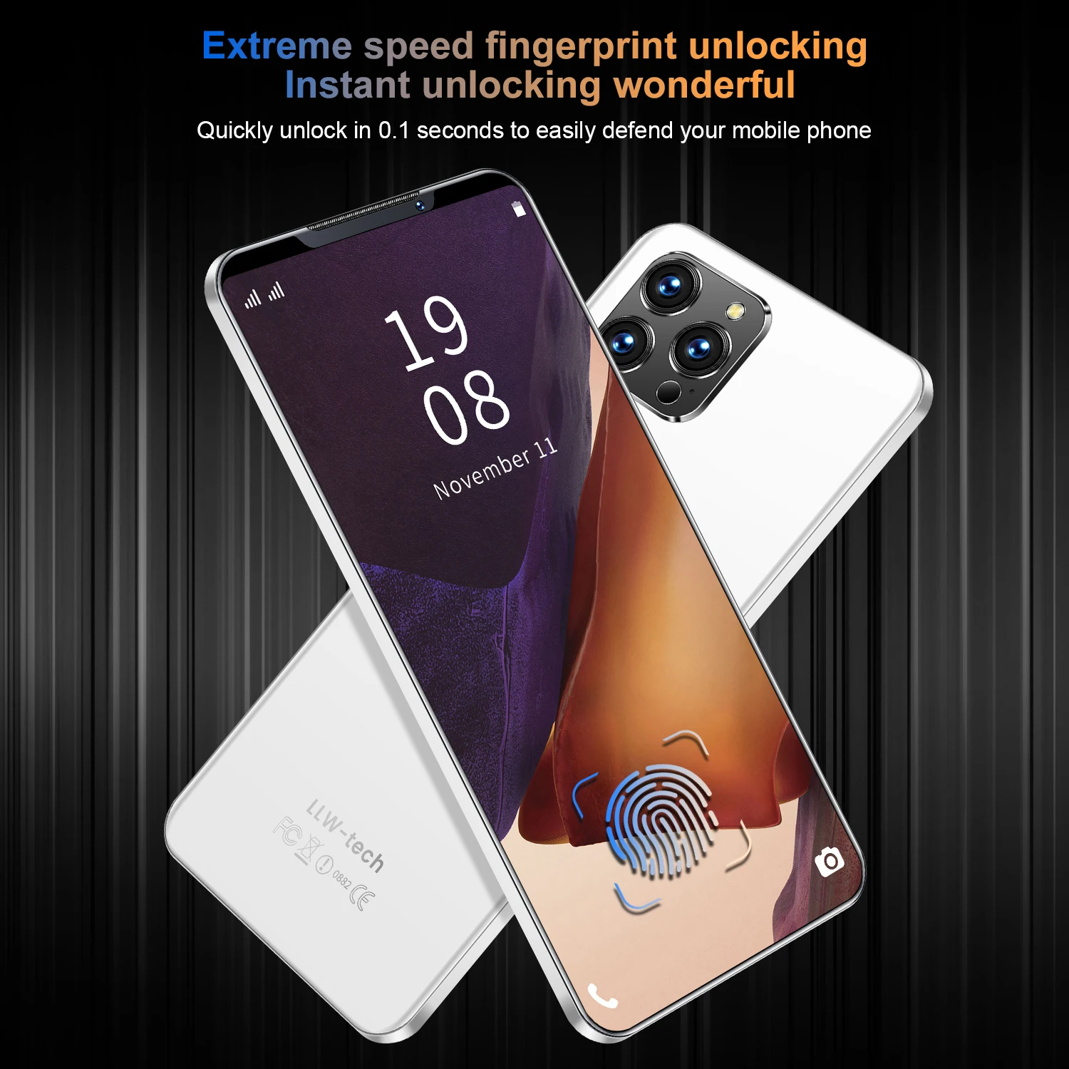 i12 Pro 6GB+128GB Smart Phone 6.3 Inch Full Screen Face Fingerprint ID Mobile Phones 5+16MP 10 Core Face ID Smart Phone Celular