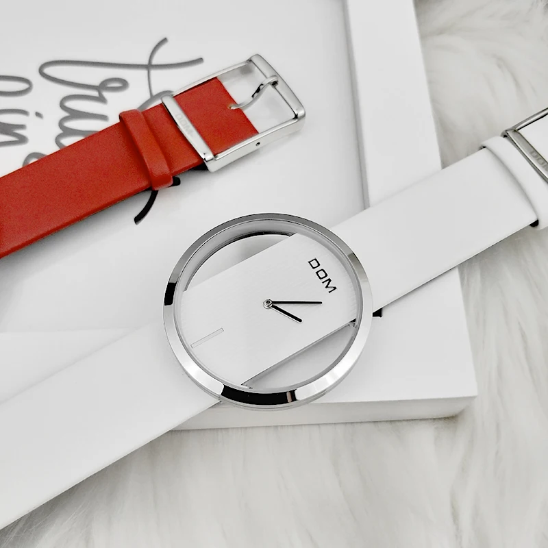 DOM moda mujer relojes Japón movimiento mujer relojes reloj de cuarzo reloj de pulsera chica impermeable simple reloj de cuero genuino