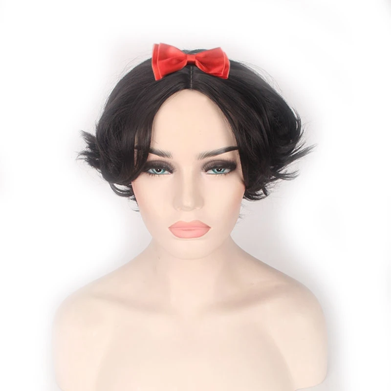 

Snow White Princess Women Short Cosplay Wig Black Curly High Temperature Fiber Heat Resistant Synthetic Wigs