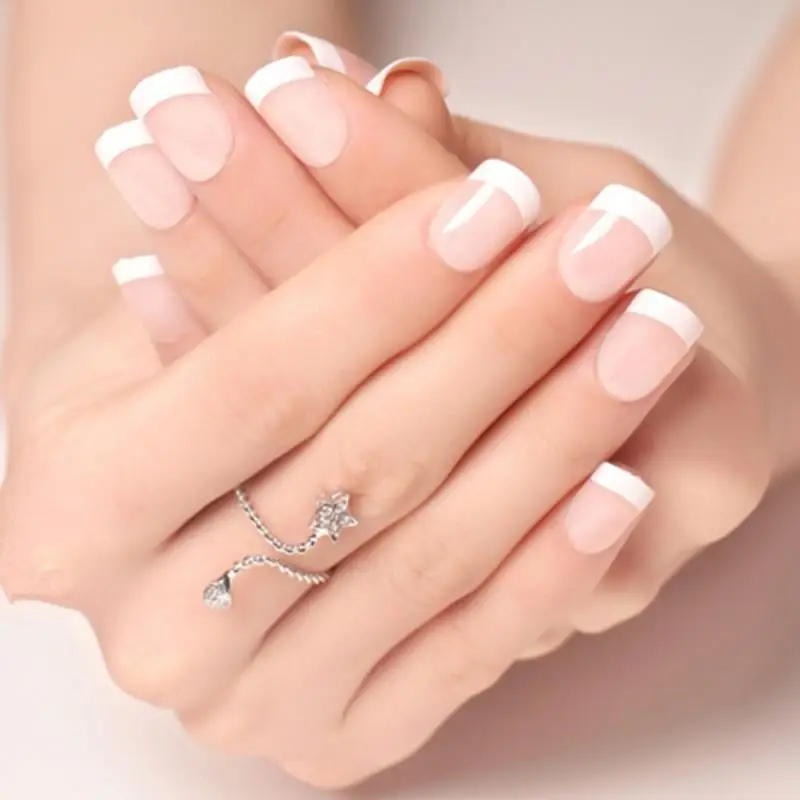 24/48Pcs Natural French Short False Nails Acrylic Classical Fake With 2g Glue Full Cover Nail Art Decoration Tool | Красота и