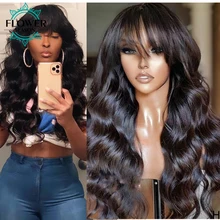 Aliexpress - Brazilian Human Hair Wigs with Bangs Scalp Base Top Full Machine Made Wig 180% Body Wave Wigs with Bangs for women Flowerseason