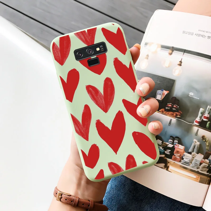 For Samsung Galaxy Note 9 Case Candy Colors Heart Flower Pattern Silicone TPU Cartoon Painted Matte Phone Cover Fundas phone pouch bag Cases & Covers