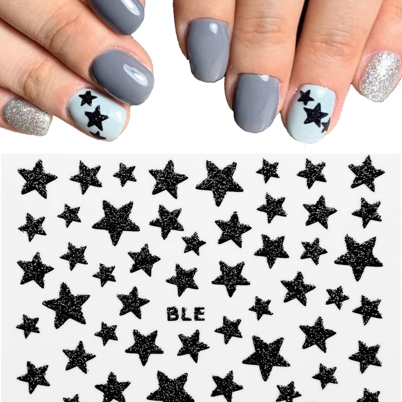

3D Stars Nail Art Sticker Slider Glitter Shiny Water Transfer Decals DIY Design Adhesive Colorful Nail Decorations Tips Manicure