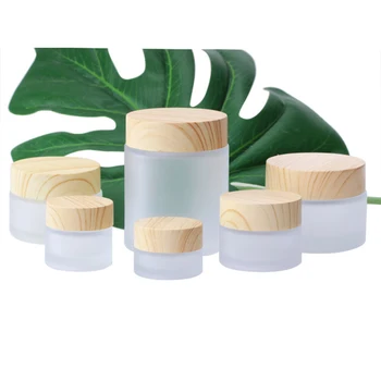 

5/10/15/30/50/100g Glass Refillable Bottles With Wood Lid Travel Cosmetic Empty Bottle Reusable Dispenser Bottle for Face Cream